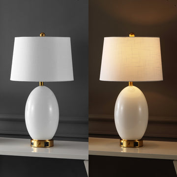 Reese Contemporary Style Iron/Glass LED Table Lamp with USB Charging Port - JONATHAN Y